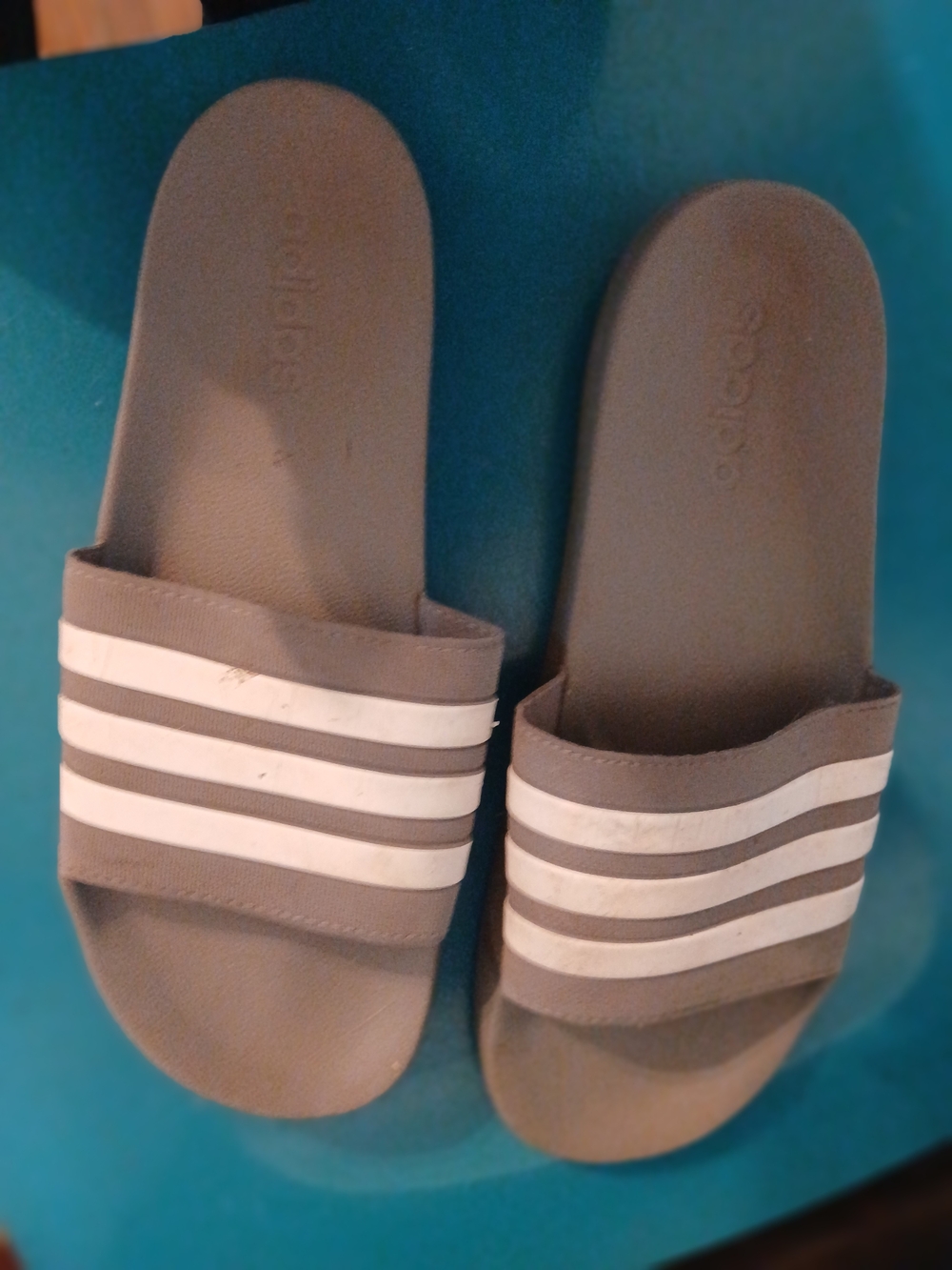 adidas Gray Slide Sandals with White Stripes